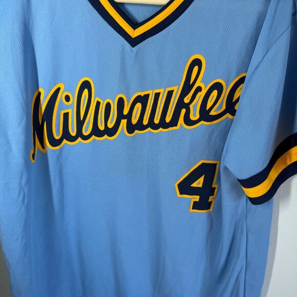Milwaukee Brewers Paul Molitor #4 Replica 80s Blue V-Neck Jersey Adult XXL - Picture 5 of 9